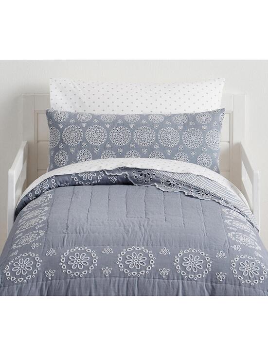 Pottery Barn Kids Other - Pottery Barn Kids Remi Blue Chambray Eyelet Toddler Quilt 36x50 Bedding Blanket